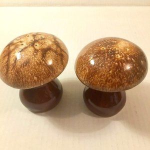 Ceramic Mushrooms Shakers Large Drip Glaze Vintage 70s Set of Two Shrooms